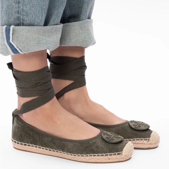 Tory Burch Minnie Medallion Ankle-Wrap Ballet Espadrilles - Picture 2 of 10